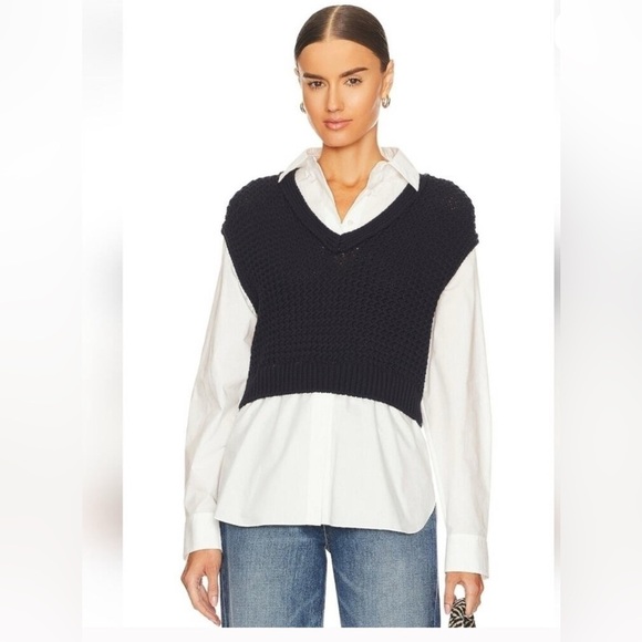 Theory $495 woven rope vest combo with poplin shirt twofer - Picture 2 of 10